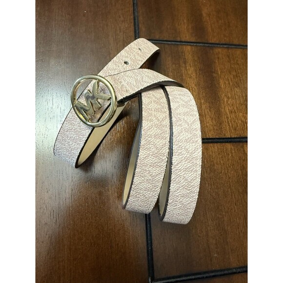?WOMEN MICHAEL KORS Pebbled PINK White Gold LOGO Belt - Ships Fast!!! main image 12